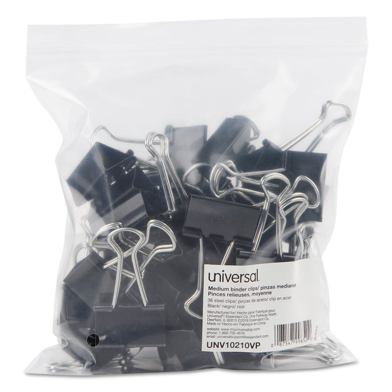 Universal UNV10210VP Binder Clips in Zip-Seal Bag - Medium, Black/Silver (36/Pack) - Image 2